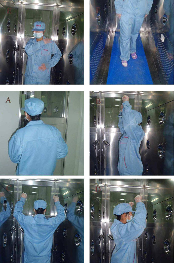 進(jìn)入風(fēng)淋室風(fēng)淋結(jié)束后，風(fēng)淋結(jié)束后應(yīng)及時(shí)脫下防護(hù)服和鞋帽，并按照規(guī)定進(jìn)行廢棄或清洗。